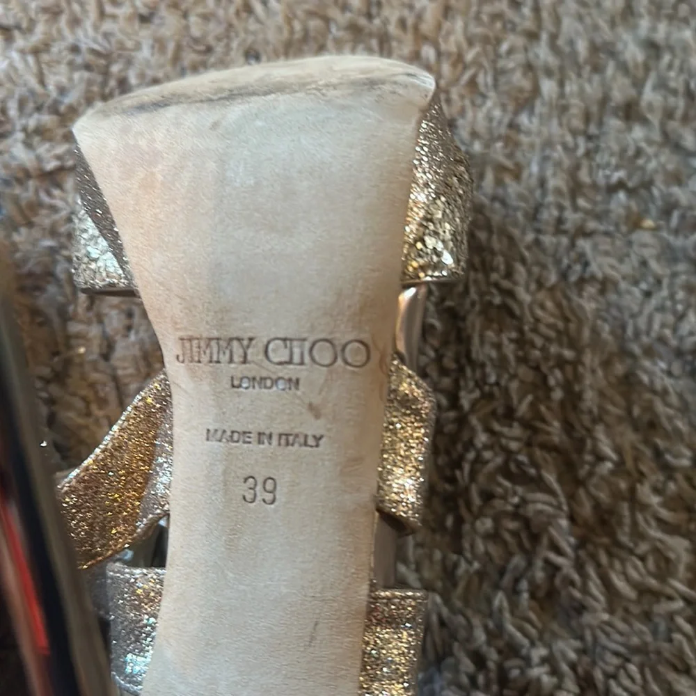 Jimmy Choo Leila Gold Heel Sandals - Picture 6 of 11